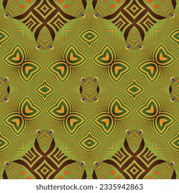 Beautiful seamless textured abstract background in green, orange and golden brown colors
