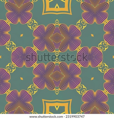 beautiful seamless textured abstract background in green purple and golden yellow lines