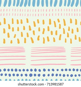 Beautiful seamless tribal pattern with different brush strokes. Abstract ethnic texture with ink shapes perfect for Stationery, Wrapping and Package design.
