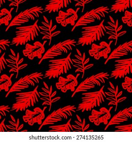 Beautiful seamless tropical jungle floral pattern background with palm leaves. Vector illustration.