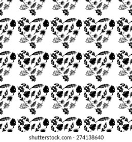 Beautiful seamless tropical jungle floral pattern background with palm leaves. Vector illustration.