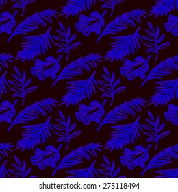 Beautiful seamless tropical jungle floral pattern background with palm leaves. Vector illustration.