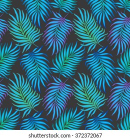 Beautiful seamless tropical jungle floral pattern background with palm leaves