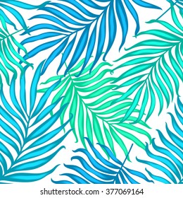 Beautiful seamless tropical jungle floral pattern background with palm leaves