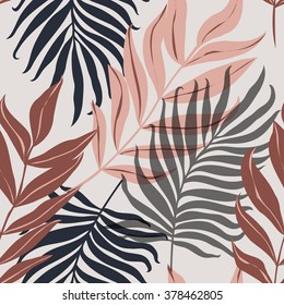 Beautiful seamless tropical jungle floral pattern background with palm leaves