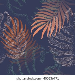 Beautiful seamless tropical jungle floral pattern background with palm leaves