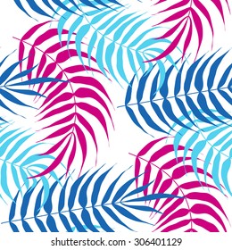 Beautiful seamless tropical jungle summer floral pattern background with palm leaves