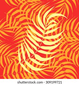 Beautiful seamless tropical jungle summer floral pattern background with palm leaves