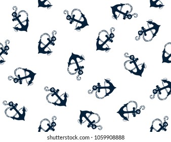 Beautiful seamless tropical  pattern  with  anchor sihouette. Vector hand drawn style. Isolated on white background.