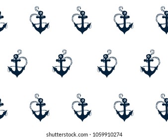 Beautiful seamless tropical  pattern  with  anchor silhouette. Vector hand drawn style. Isolated on blue background.