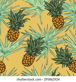 Beautiful seamless tropical pattern with pineapple.