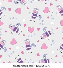 Beautiful seamless unicorn pattern. Textile graphic t-shirt print. Hand drawn unicorns background. Vector illustration. 