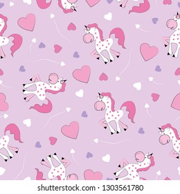 Beautiful seamless unicorn pattern. Textile graphic t-shirt print. Hand drawn unicorns background. Vector illustration. 
