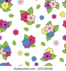Beautiful seamless vector background of bright multi-colored flowers on white background