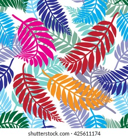 Beautiful seamless vector fashionable tropical floral pattern.  background with palm leaves. for textile