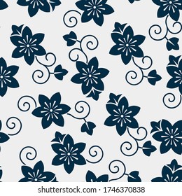 Beautiful seamless vector floral pattern background with tropical flowers. Perfect for wallpapers, web page backgrounds, surface textures, textile. Classic Japan Decor, Asian Backdrop or Simple Kimono