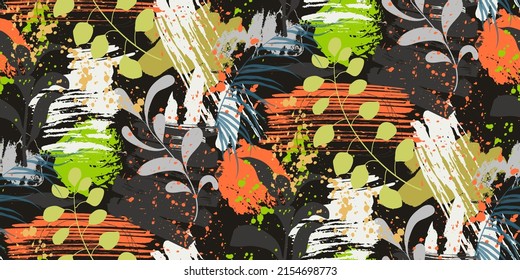 Hermoso fondo vectorial de patrón floral sin costura con hojas tropicales de palma y formas abstractas. Textura geométrica abstracta. Perfecto para fondos de escritorio, fondos de páginas web, texturas superficiales, textiles