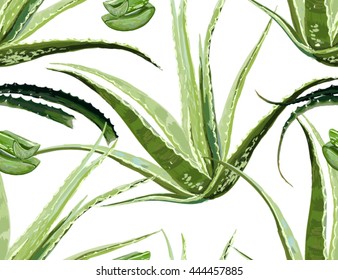 Beautiful seamless vector floral pattern background with aloe vera. Abstract geometric texture. Perfect for wallpapers, web page backgrounds, surface textures, textile