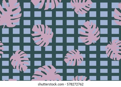 Beautiful seamless vector floral pattern background with palm trees, abstract stripped geometric texture