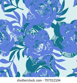 Beautiful seamless vector floral pattern background. Tropical flowers, palm leaves, jungle leaves, plants, hibiscus, exotic print