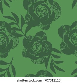 Beautiful seamless vector floral pattern background. Tropical flowers, palm leaves, jungle leaves, plants, hibiscus, exotic print