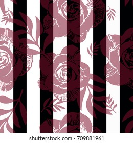 Beautiful seamless vector floral pattern background. Tropical flowers, palm leaves, jungle leaves, plants, hibiscus, exotic print red flower