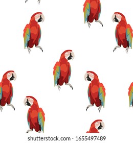 Beautiful seamless vector floral summer pattern background with exotic red parrot. Perfect for wallpapers, web page backdrop, surface textures, textile.