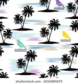 Hermoso fondo de patrón de verano floral de Vector sin costuras con palmeras.  Textura geométrica Abstractas, rayas. Perfecto para Fondos de pantalla, fondos de página de Web, texturas de superficie, textil.