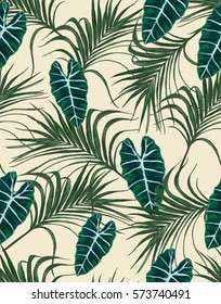 Beautiful seamless vector floral summer pattern background with tropical palm leaves. Perfect for wallpapers, web page backgrounds, surface textures, textile.