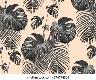 Beautiful seamless vector floral summer pattern with tropical palm leaves. Perfect for wallpapers, web page backgrounds, surface textures, textile.