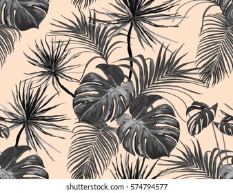 Beautiful seamless vector floral summer pattern  with tropical palm leaves. Perfect for wallpapers, web page backgrounds, surface textures, textile.