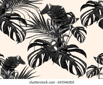 Beautiful seamless vector floral summer pattern background with tropical palm  leaves. Perfect for wallpapers, web page backgrounds, surface textures, textile.