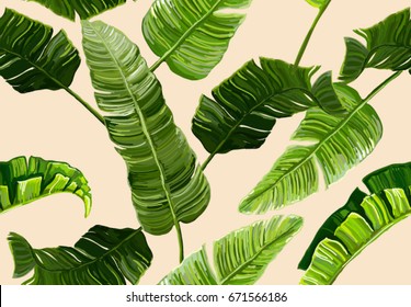 Beautiful seamless vector floral summer pattern with tropical palm leaves. Perfect for wallpapers, web page backgrounds, surface textures, textile.