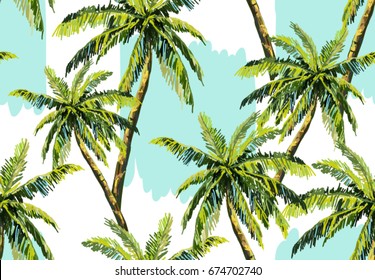 Beautiful seamless vector floral summer pattern with palm trees. Perfect for wallpapers, web page backgrounds, surface textures, textile.