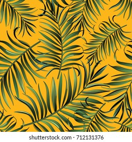 Beautiful seamless vector floral summer pattern background with tropical palm leaves. Template for wallpapers, web page backgrounds, textile, swimwear.