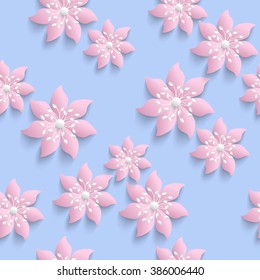 Beautiful  seamless vector illustration with sakura flowers.  Stylish spring background with a place for text, good for cards, invitation