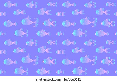 Beautiful seamless vector marine pattern of various simple cute stylized pearly fish of gentle gradient colors.