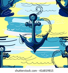 Beautiful seamless vector pattern background with  anchor. Abstract  geometric texture, stripes. Perfect for wallpapers, web page backgrounds, surface textures, textile.