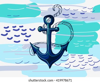 Beautiful seamless vector pattern background with anchor. Abstract geometric texture, stripes. Perfect for wallpapers, web page backgrounds, surface textures, textile.