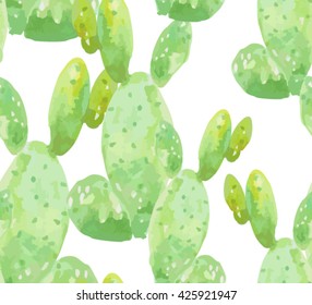 Beautiful seamless vector pattern background with  cactus. Perfect for wallpapers, web page backgrounds, surface textures, textile. Watercolor style.