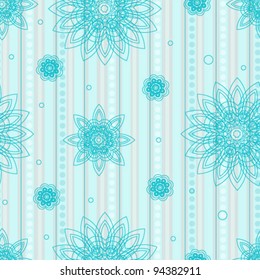 Beautiful seamless vector pattern with blue lace flowers