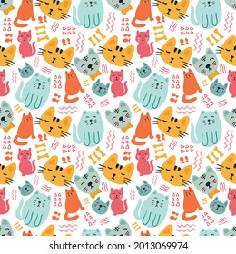 Beautiful seamless vector pattern with cute animals on the background
