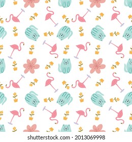 Beautiful seamless vector pattern with cute animals on the background