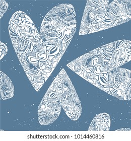 beautiful seamless vector pattern of decorative ornamental heart with hand drawn objects and textured background. great for valentine gift packaging and wrapping paper, background, wallpaper and etc 