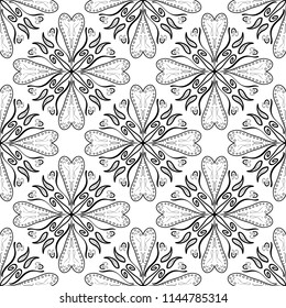 Beautiful seamless vector pattern with doodle hand drawn ornament. Black and white monochrome illustration