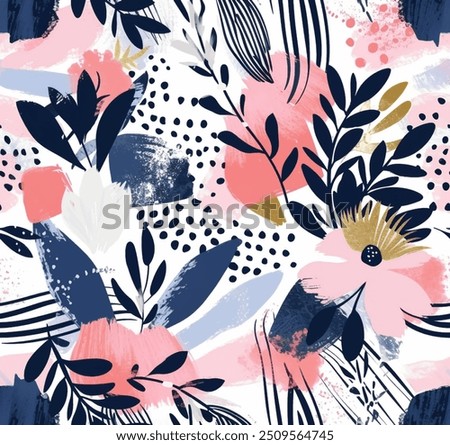 Beautiful seamless vector pattern with flowers and leaves on a white background, great for textile design or art projects. It features plants, petals, and creative arts. A beautiful floral design