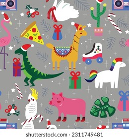 A beautiful seamless vector pattern of funny and happy animals
