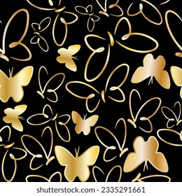 beautiful seamless vector pattern of golden butterflies 
