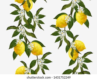 Beautiful seamless vector pattern with  lemons and flowers. Abstract  texture. Perfect for wallpapers, web page backgrounds, surface textures, textile design.