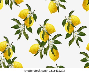 Beautiful seamless vector pattern with  lemons and flowers. Abstract  texture. Perfect for wallpapers, web page backgrounds, surface textures, textile design.